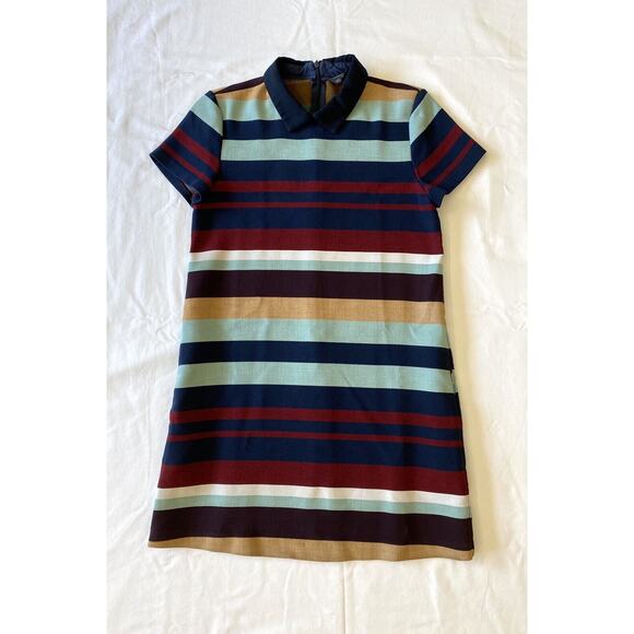 Zara Colorful Navy Striped & Collared Midi Dress With Pockets Womens Size XS - Picture 1 of 6